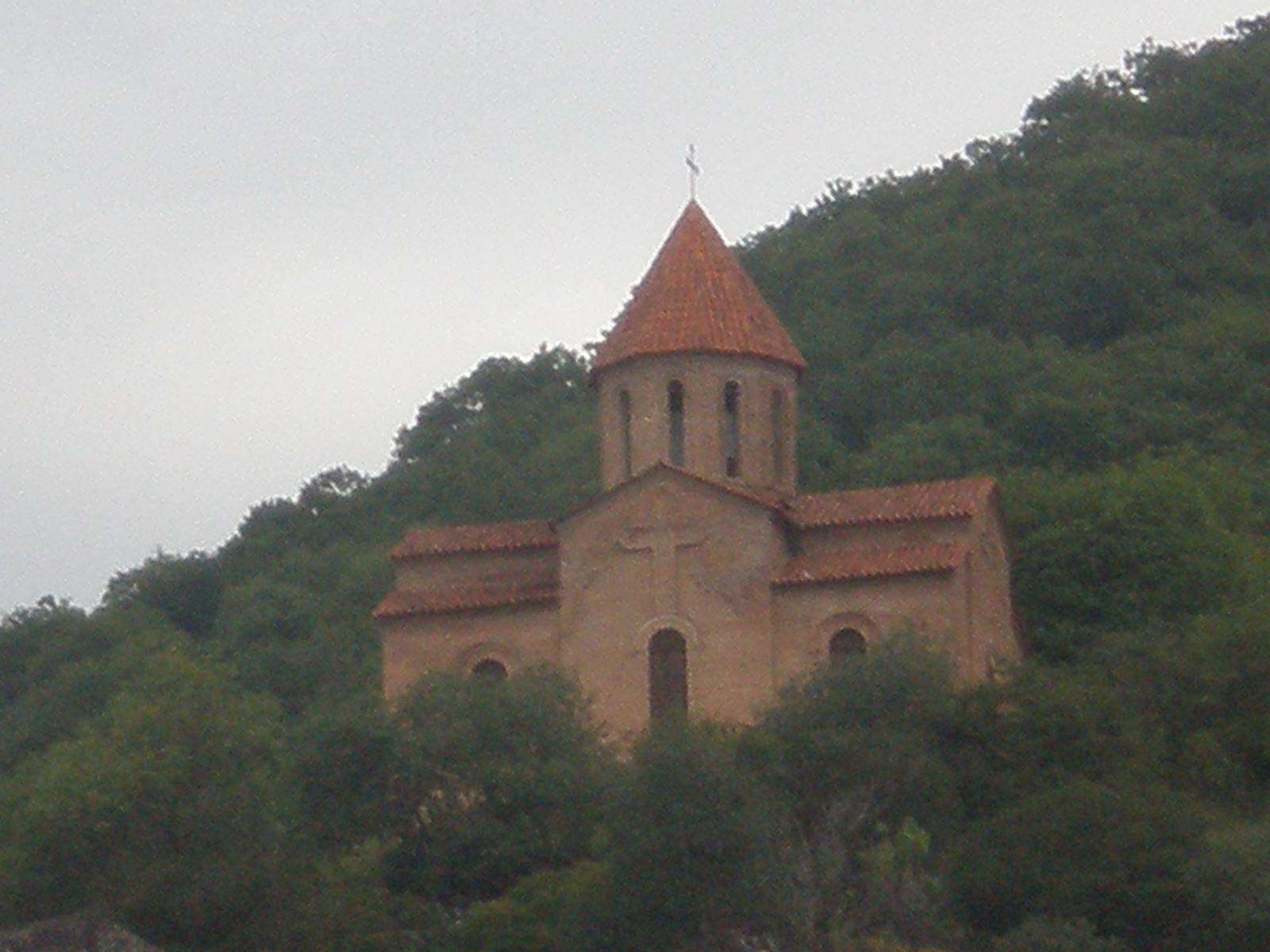 Albanian church perched above the dilapidated A20 road 3km south of town